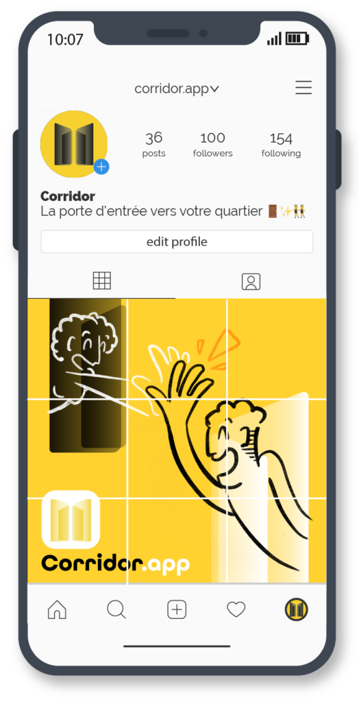 Mockup et post Instagram fictifs cr&eacute;&eacute;s au cours d'un projet &eacute;tudiant autour d'une application fictive innovante - IUT de Lille - 2026