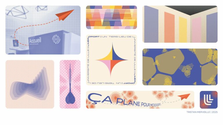 Fond d'écran/affiche décorative a destination d'un tiers-lieu pour les étudiant.e.s, conçu a partir d'une charte graphique institutionnelle - Université de Lille - 2025
